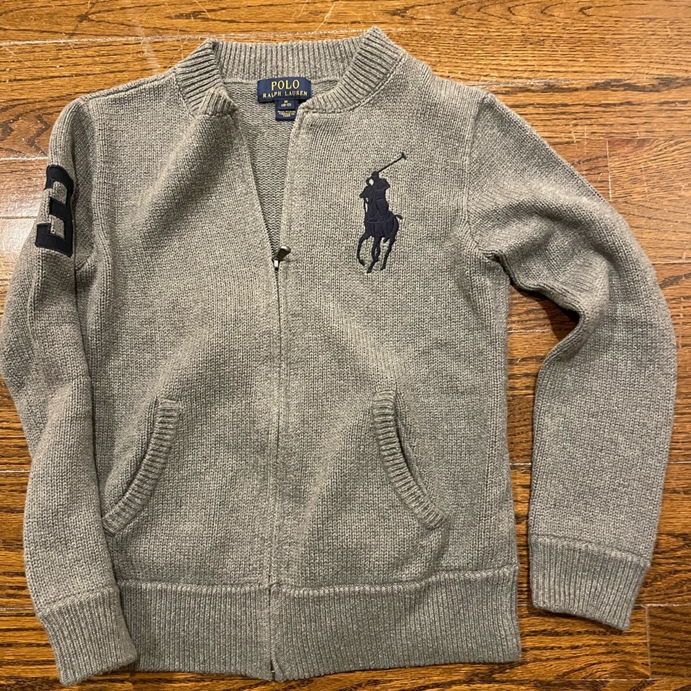 Polo Ralph Lauren Size 10-12 Boys Gray Zip Up Sweater